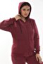 Women's Plus Size Burgundy Zippered 3 Thread Fleece-Lined K Hooded Soft Tracksuit Set