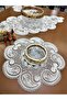 Damla 5 Piece Luxury Runner Living Room Coffee Table Tablecloth Set French Laced Dowry Set Ecru - 10