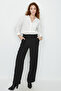 Women's Black Wide Leg Trousers with White Piping on the Sides