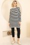 Women's Black Striped Crew Neck Openwork Knitted Women's Knitwear Dress - 2