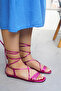 Whisper Fuchsia Stripe Detailed Laced Women's Sandals - 2