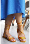 Whisper Orange Stripe Detailed Laced Women's Sandals - 3