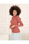 WOMEN'S CINNAMON COLOR SLEEVE PLEATED BANDED PRINCESS SLEEVE FISHER COLLAR BOULE SWEATER - 3