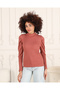 WOMEN'S CINNAMON COLOR SLEEVE PLEATED BANDED PRINCESS SLEEVE FISHER COLLAR BOULE SWEATER - 2
