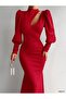 FLEXIBLE FABRIC RED COLOR LOW-SHOULDER LONG SLEEVE CHIC DRESS TKN-737 582279 - 3