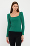 Women's Square Collar Long Sleeve Blouse-body Green - 7