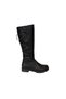 YAZKIŞ Women's Black Skin 46cm Ankle Length 28cm Calf Width Back Stone String Flat Boots - 2