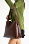 Black Suede Soft Leather Large Size Shopper Bag with Snap Fasteners and Zippered Inner Compartment