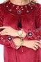 Women's Burgundy neckline and sleeve embroidery embroidery detail velvet long dress - 6