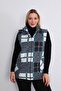 Plaid Patterned Fleece Vest Zippered Black Green - 3