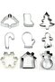 9-Piece New Year's Metal Cookie Set bell booties walking stick gloves house snowflake gingerman pine snowman