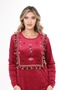 Women's burgundy collar velvet dress with embroidered details - 6