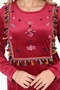 Women's burgundy collar velvet dress with embroidered details - 2
