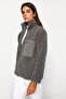 Winter Essentials Antrasit Kalın Polar Fermuarlı Dik Yaka Cepli Örme Hırka/Sweatshirt TWOAW24SW00071 - 4