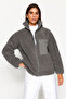 Winter Essentials Antrasit Kalın Polar Fermuarlı Dik Yaka Cepli Örme Hırka/Sweatshirt TWOAW24SW00071