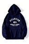Men's Navy Blue American Middle Printed Hooded Oversize Sweatshirt - 3