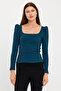 Women's Square Collar Long Sleeve Blouse-body Petrol