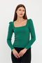 Women's Square Collar Long Sleeve Blouse-body Green
