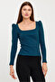 Women's Square Collar Long Sleeve Blouse-body Petrol - 5