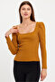 Women's Square Neck Long Sleeve Blouse-body Mustard - 5