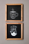 Kitchen Tea Coffee Corner Set of 2 Wooden Decor Wall Painting Panel Set (Black) - 2