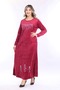 Women's Burgundy neckline embroidery detailed velvet long dress - 6