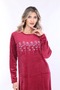 Women's Burgundy neckline embroidery detailed velvet long dress