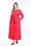 Women's red embroidery detailed velvet long dress - 5