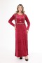 Women's burgundy collar velvet dress with embroidered details - 8