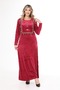 Women's burgundy collar velvet dress with embroidered details