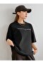 Women's Black Funy And Rich Printed Oversize T-shirt - 5