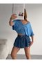 Women's Blue Bat Sleeve Loose Blouse - 3