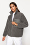 Winter Essentials Antrasit Kalın Polar Fermuarlı Dik Yaka Cepli Örme Hırka/Sweatshirt TWOAW24SW00071 - 2