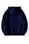 Men's Navy Blue American Middle Printed Hooded Oversize Sweatshirt - 4