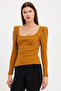 Women's Square Neck Long Sleeve Blouse-body Mustard - 4
