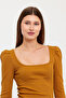 Women's Square Neck Long Sleeve Blouse-body Mustard - 6