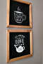 Kitchen Tea Coffee Corner Set of 2 Wooden Decor Wall Painting Panel Set (Black) - 3