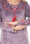 Women's Lilac neckline and sleeve embroidery embroidery detail velvet long dress - 2
