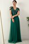 فستان سهرة طويل مزين بالترتر من التول 13118 - 4