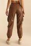 Women's Velvet Covered Cargo Pocket Full Flexible Elastic Leg Leather Trousers - 2