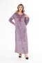 Women's Lilac neckline and sleeve embroidery embroidery detail velvet long dress - 8