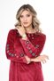 Women's Burgundy neckline and sleeve embroidery embroidery detail velvet long dress