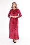 Women's Burgundy neckline and sleeve embroidery embroidery detail velvet long dress - 3