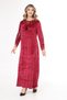 Women's Burgundy neckline and sleeve embroidery embroidery detail velvet long dress - 2