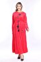 Women's red embroidery detailed velvet long dress - 4
