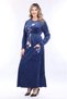 Women's Navy Blue Embroidery Detailed Velvet Long Dress - 3