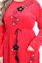 Women's red embroidery detailed velvet long dress - 6