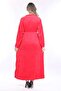 Women's red embroidery detailed velvet long dress - 3