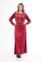 Women's burgundy collar velvet dress with embroidered details - 7