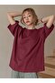 Women's Burgundy Fructication Printed Oversize T-shirt - 2